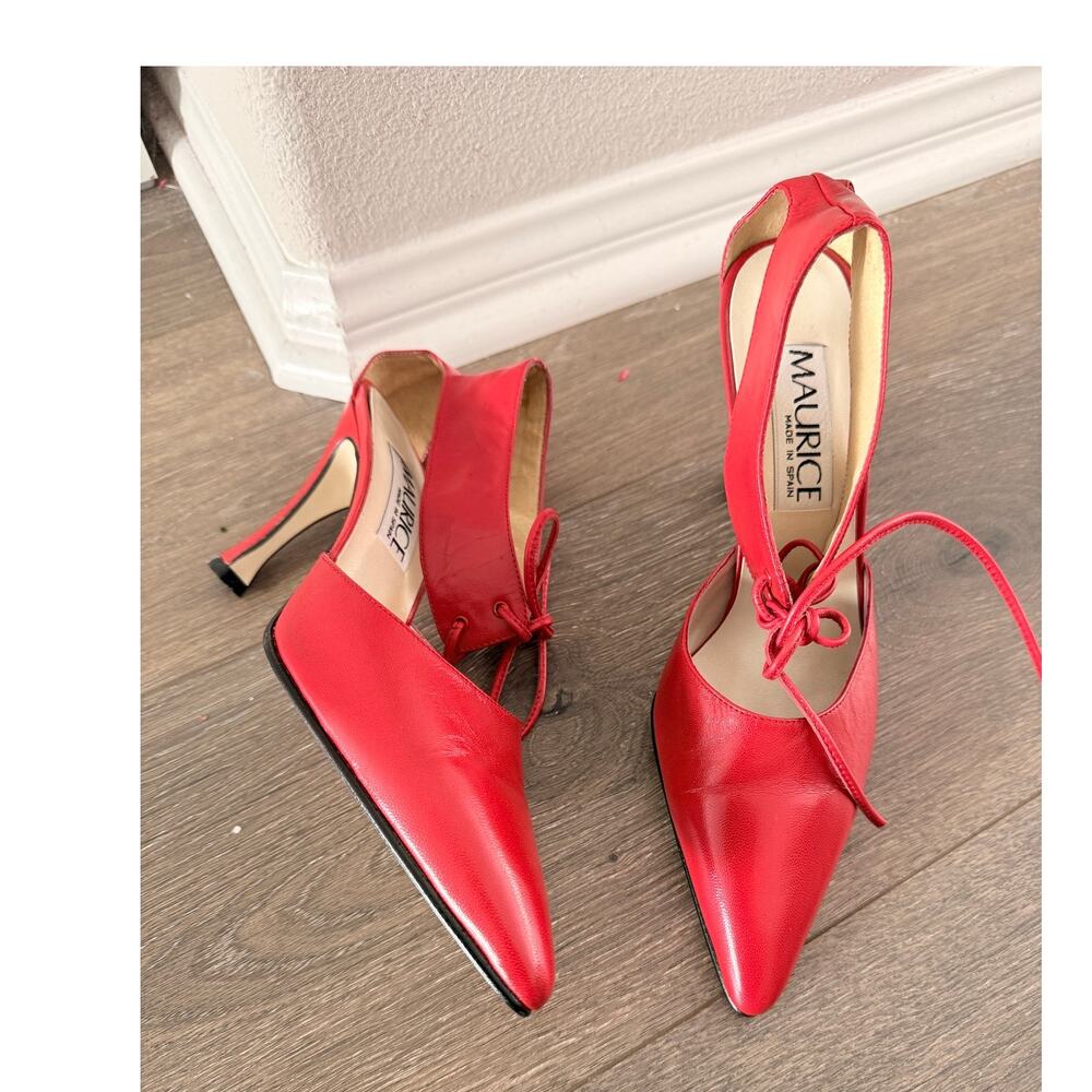 Maurice Vintage‎ Leather Red Marilyn Monroe Ankle Strap Heels Made in Spain